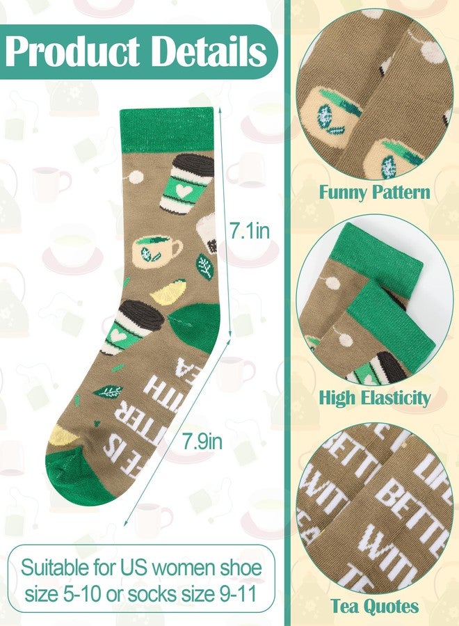 Halfchet 6 Pairs Tea Socks for Women Men Novelty Cotton Crew Socks for Chai Enthusiasts Christmas Tea Lover Gift Stocking Stuffers - Image 3